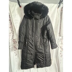 Big Chill Women's Long Hooded Fur Trim Rim XL Black Coat